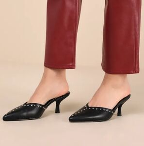 Lulus: Drayton Black Studded Pointed-Toe Mule Pumps